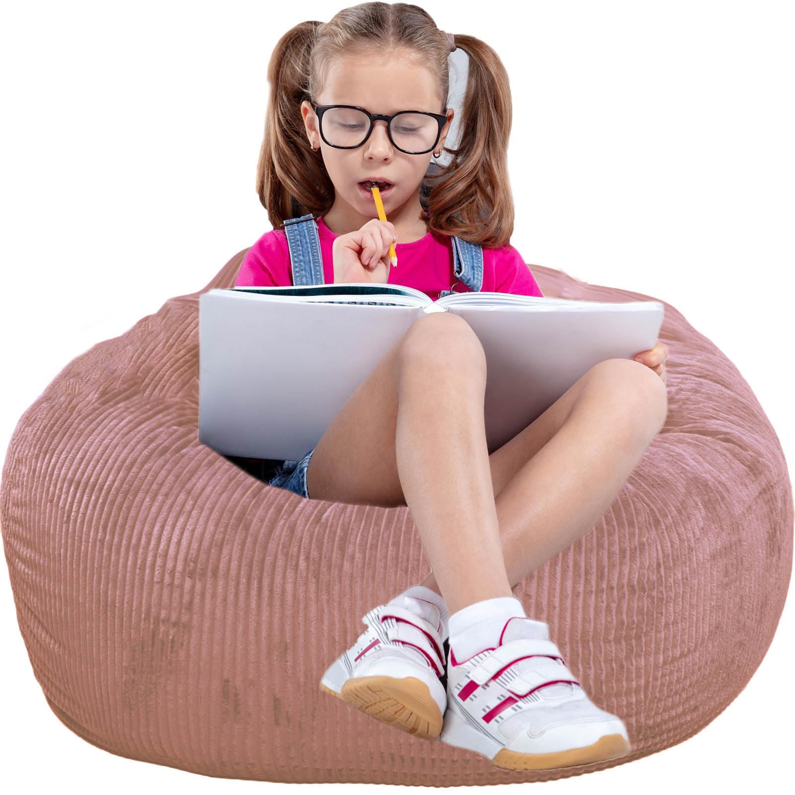 Classic Bean Bag Chair with Faux Rabbit Fur Cover for Teens and Kids Memory Foam Bean Bag Chairs Ultra Soft Faux Fur Fabric 2.5 feet Round Fluffy Bean Bag Sofa