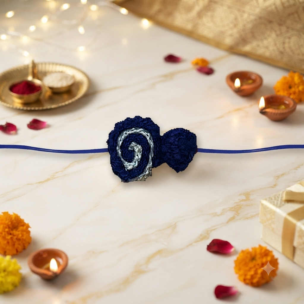Handmade Crochet Rakhi – Navy Rose