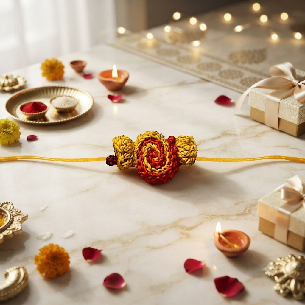Handmade Crochet Rakhi – Sunshine Spiral
