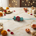 Handmade Crochet Rakhi – Teal Rose